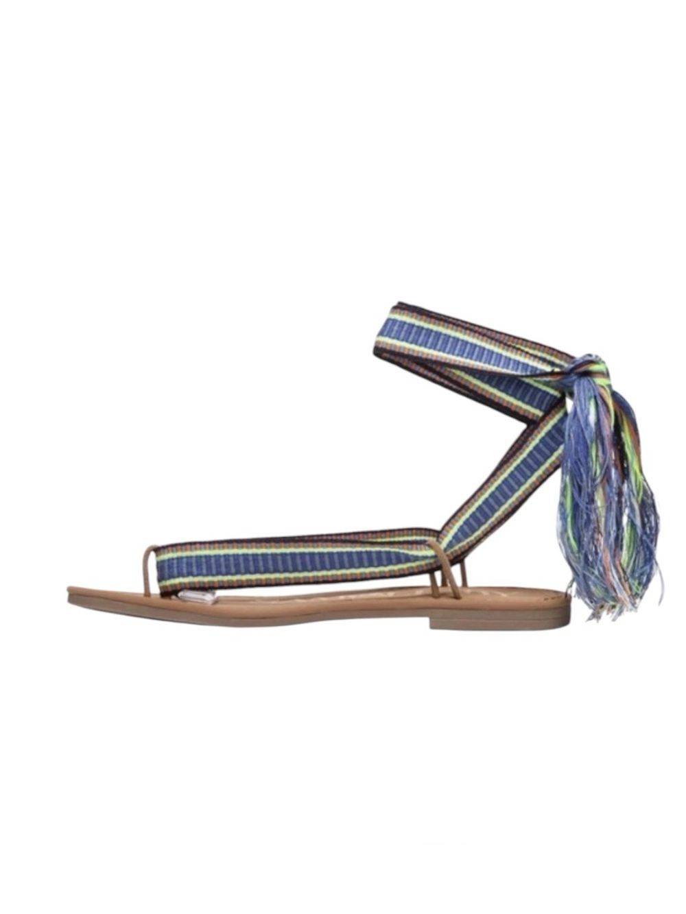 Sam & Libby Striped Multicolor Wrap Tie-Ankle Women’s Tassel Sandal